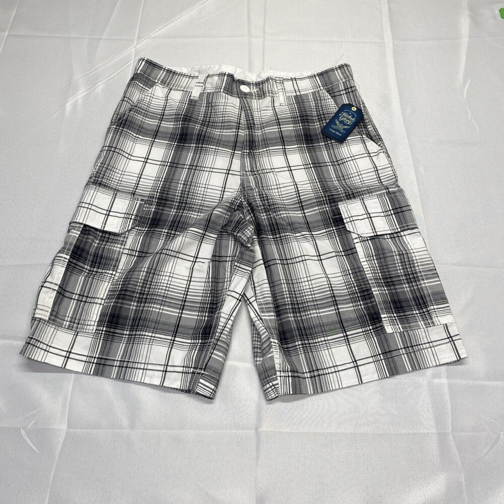 Faded Glory Men's White Plaid Cargo Shorts Size 32 New With Tags